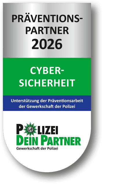 Crime Prevention Partner 2026 Cyber Security seal – Police, Your Partner, German Police Union